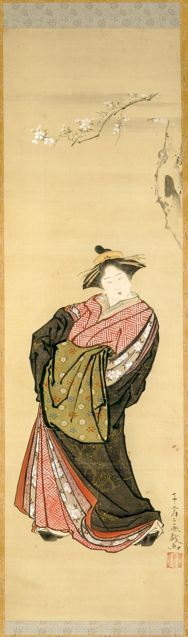 Courtisane et branche de cerisier - Toriyama Sekien