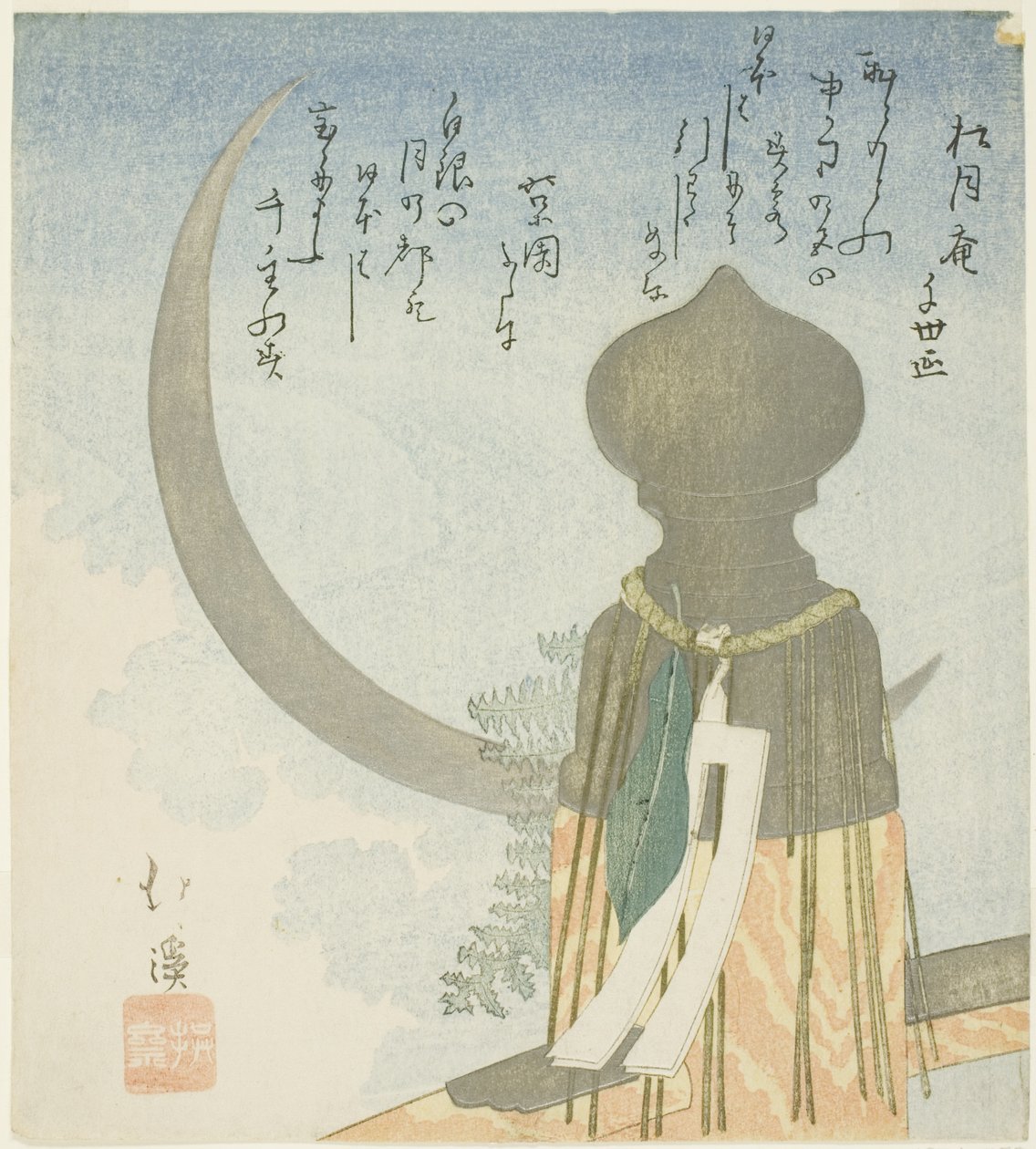Poteau de pont et croissant de lune - Totoya Hokkei