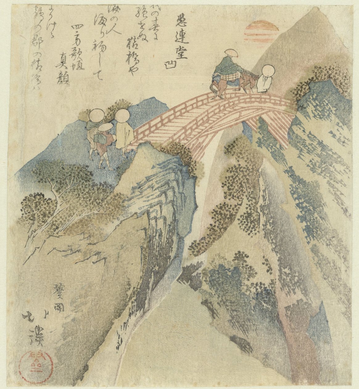 Voyageurs traversant un pont - Totoya Hokkei