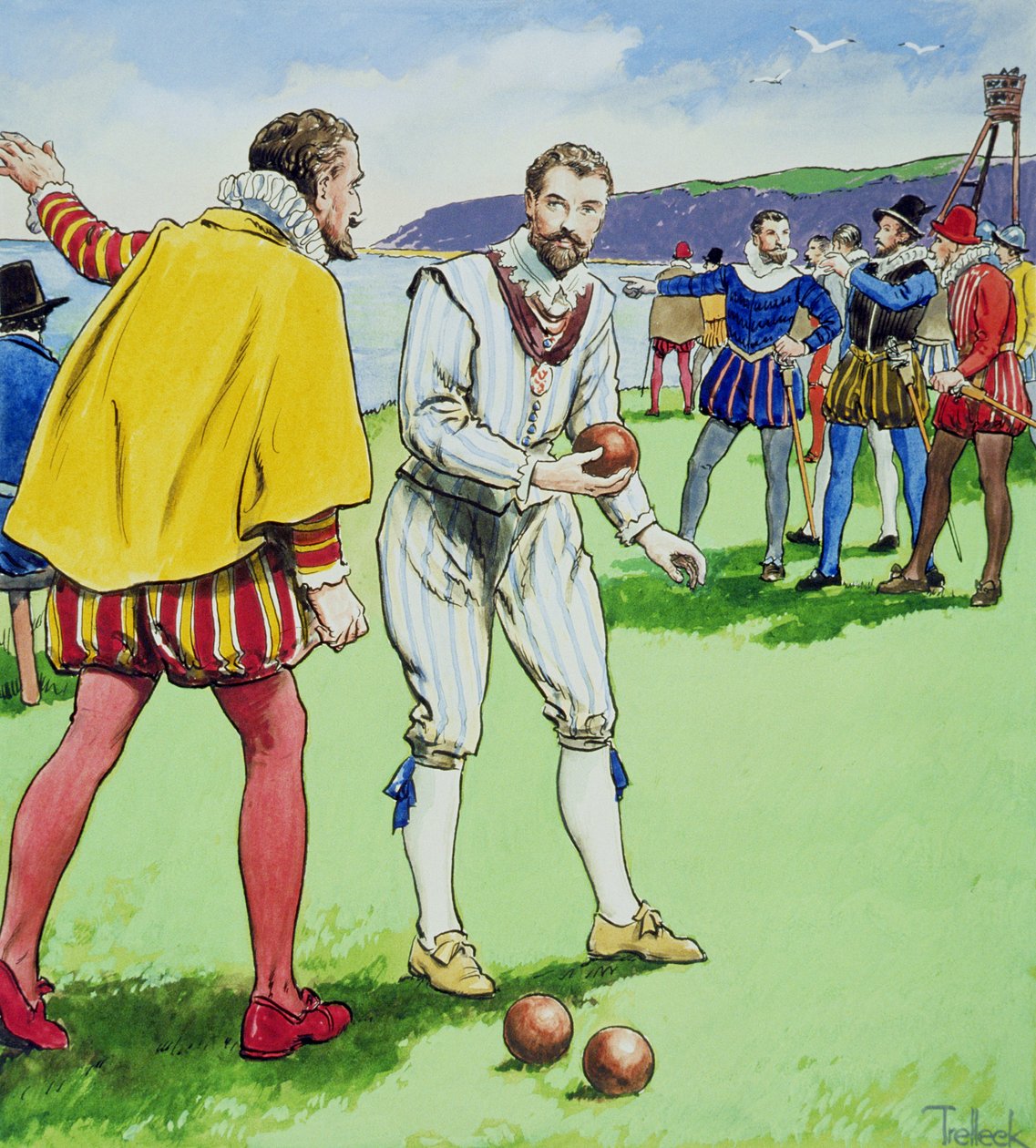 Sir Francis Drake (1540-96) jouant aux boules, de 