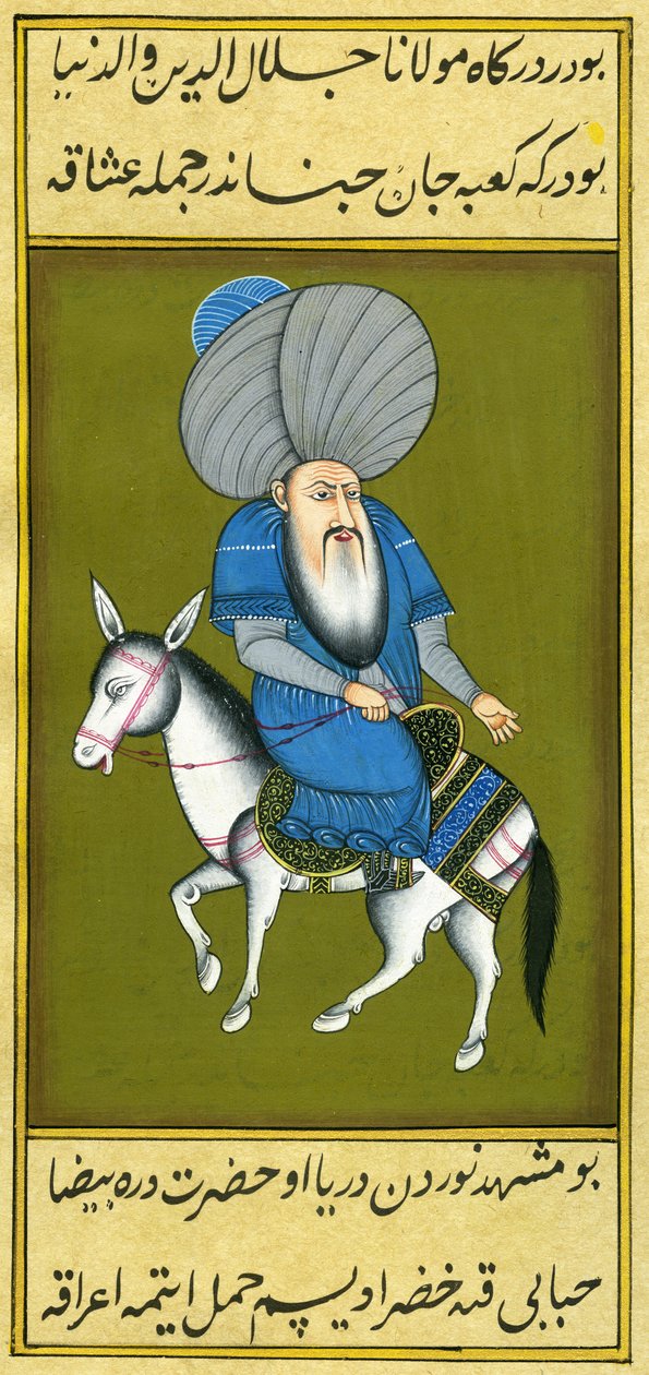Nasreddin Hodja chevauchant son cheval à l
