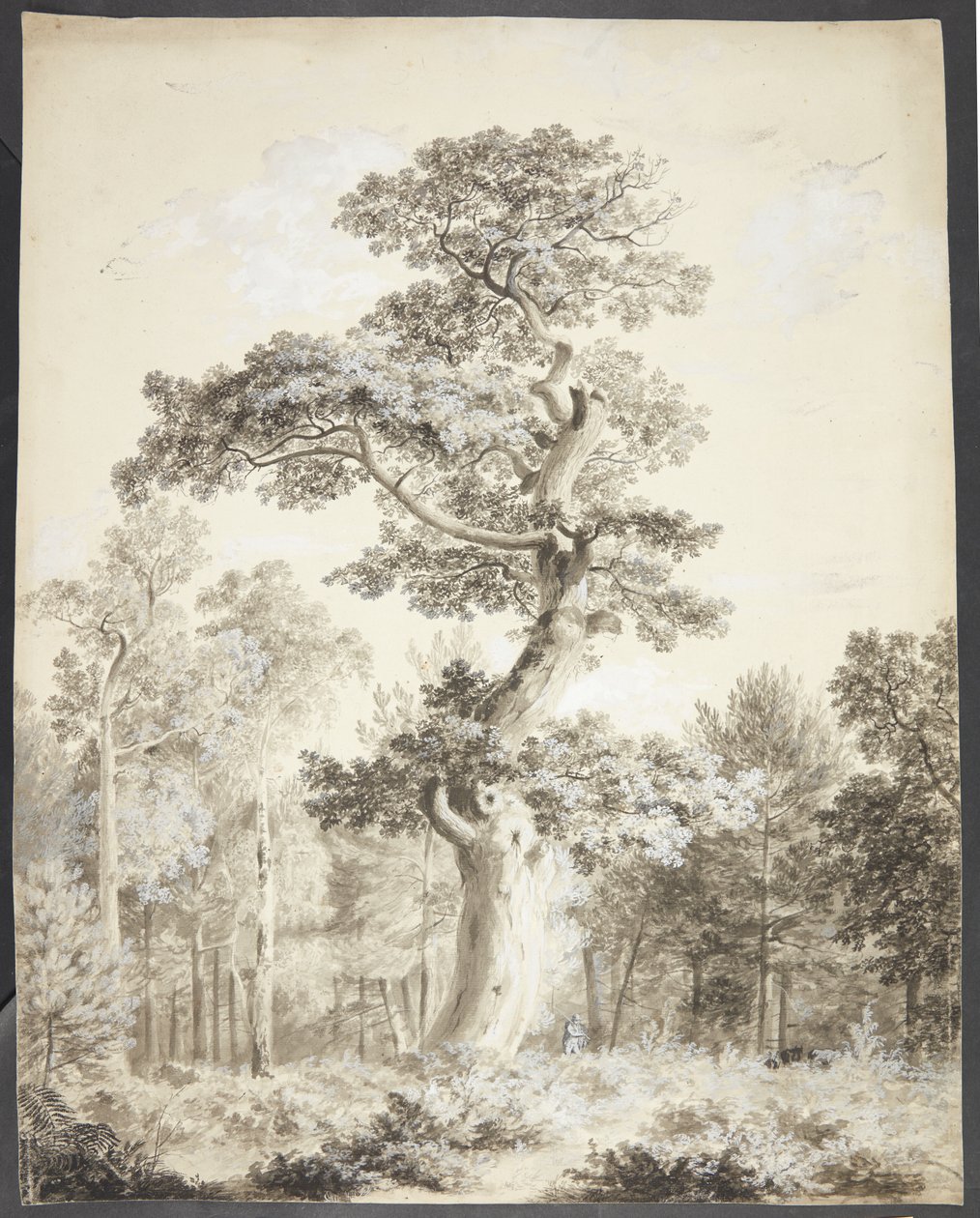 Paysage avec grand arbre et chasseur - Ubekendt