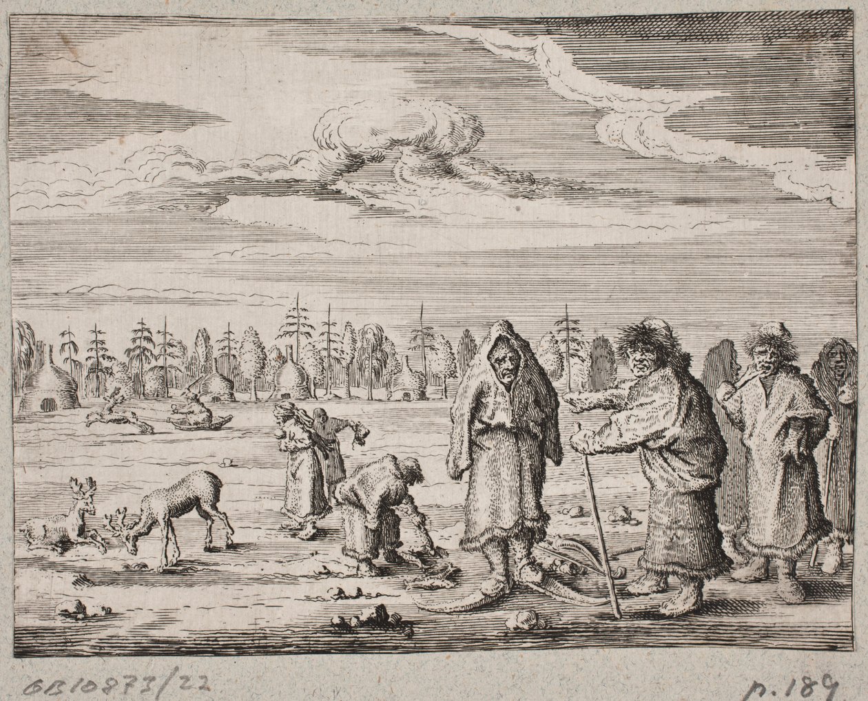 Nomades avec des rennes dans un paysage enneigé - Ubekendt