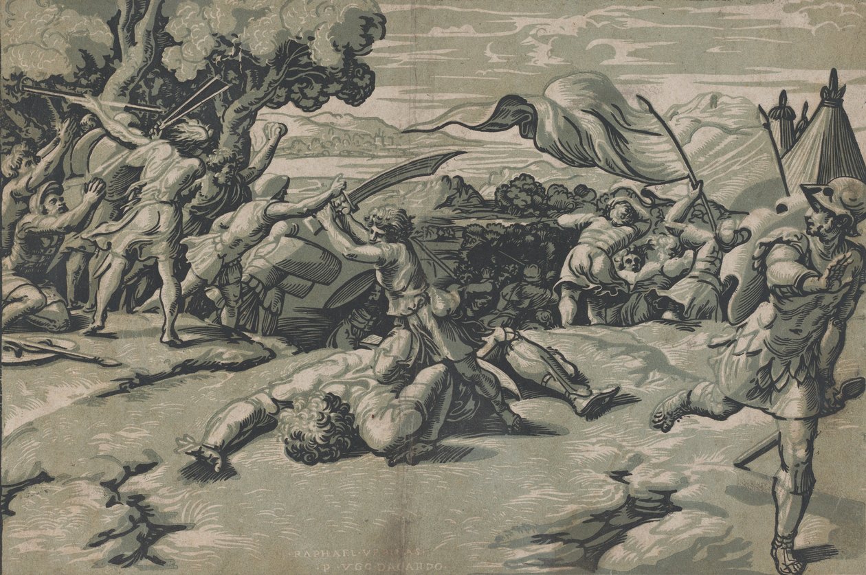 David et Goliath, vers 1520-27. - Ugo da Carpi