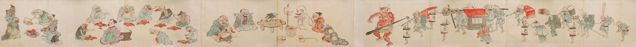Parchemin japonais représentant les yokai/youkai, leurs fiançailles, mariage et vie domestique - Unbekannt Unbekannt