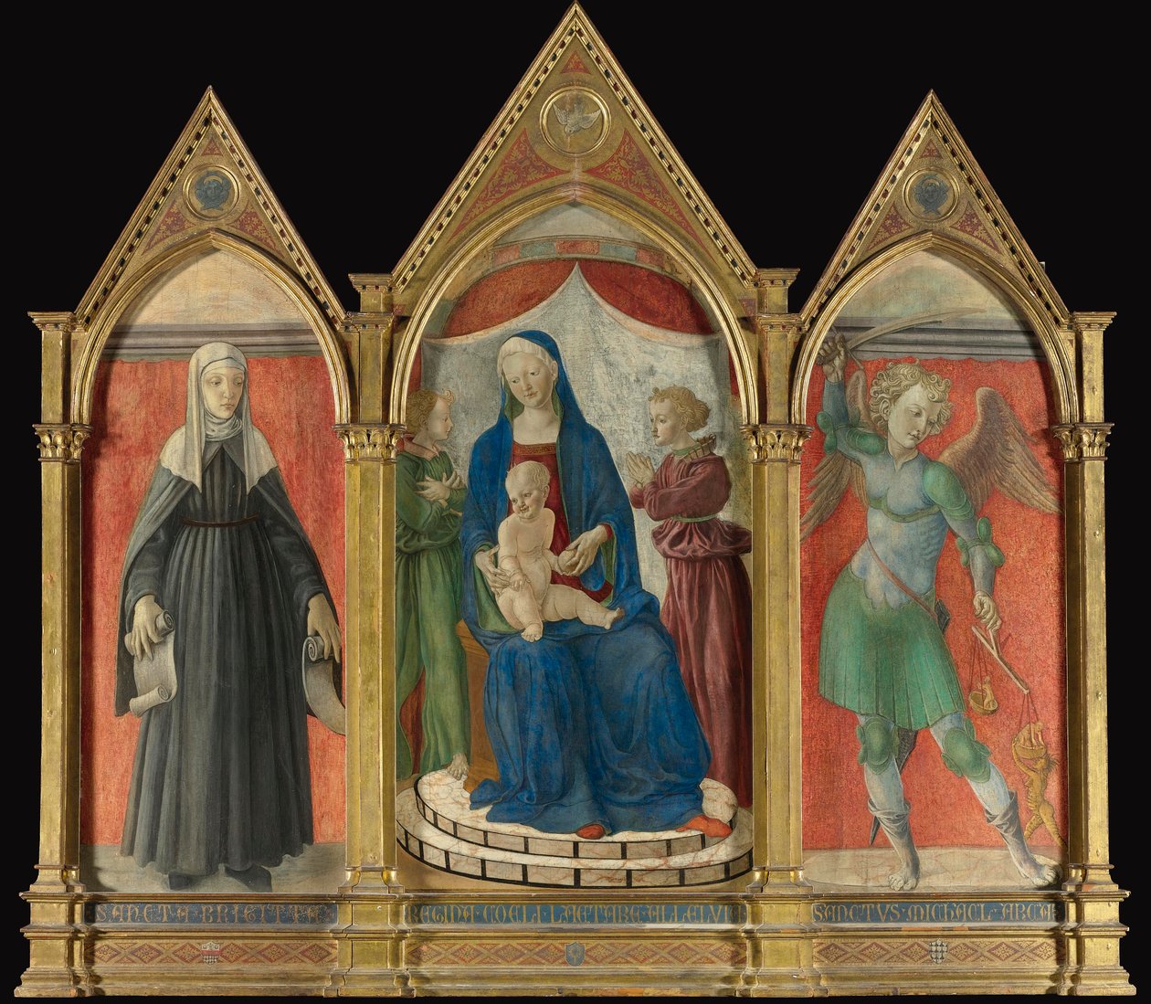 Maestro di Pratovecchio, triptyque avec Maestà, Sainte Brigitte et Saint Michel - Unbekannt Unbekannt