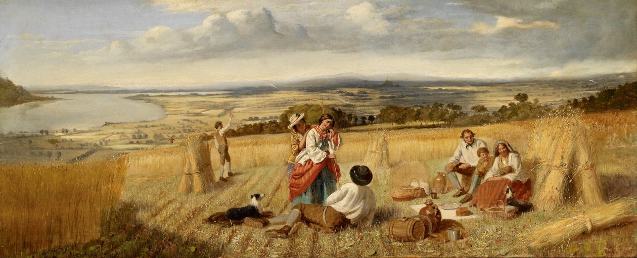 Repos pendant le travail des champs devant un vaste paysage - Unbekannt Unbekannt