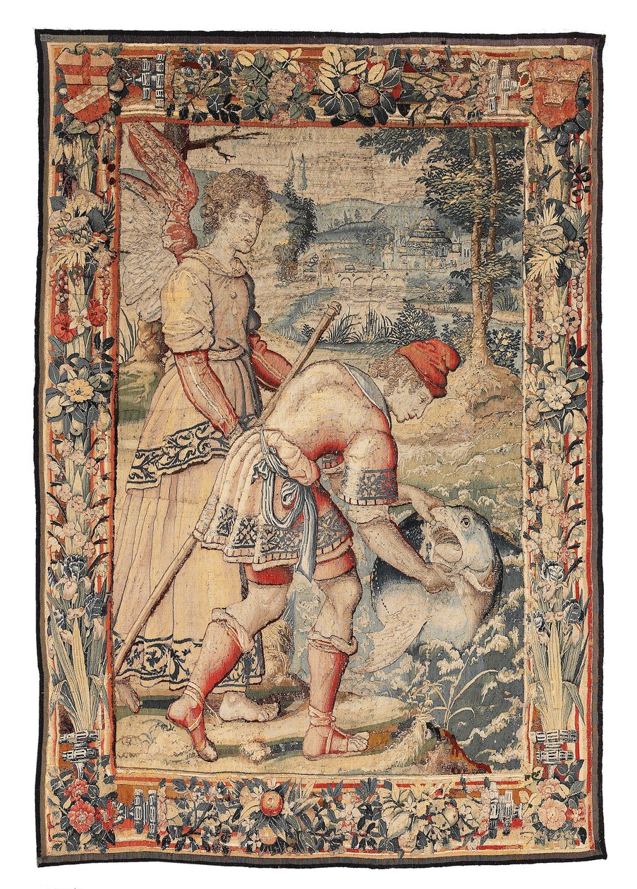 Tapisserie Tobie attrapant un poisson accompagné d