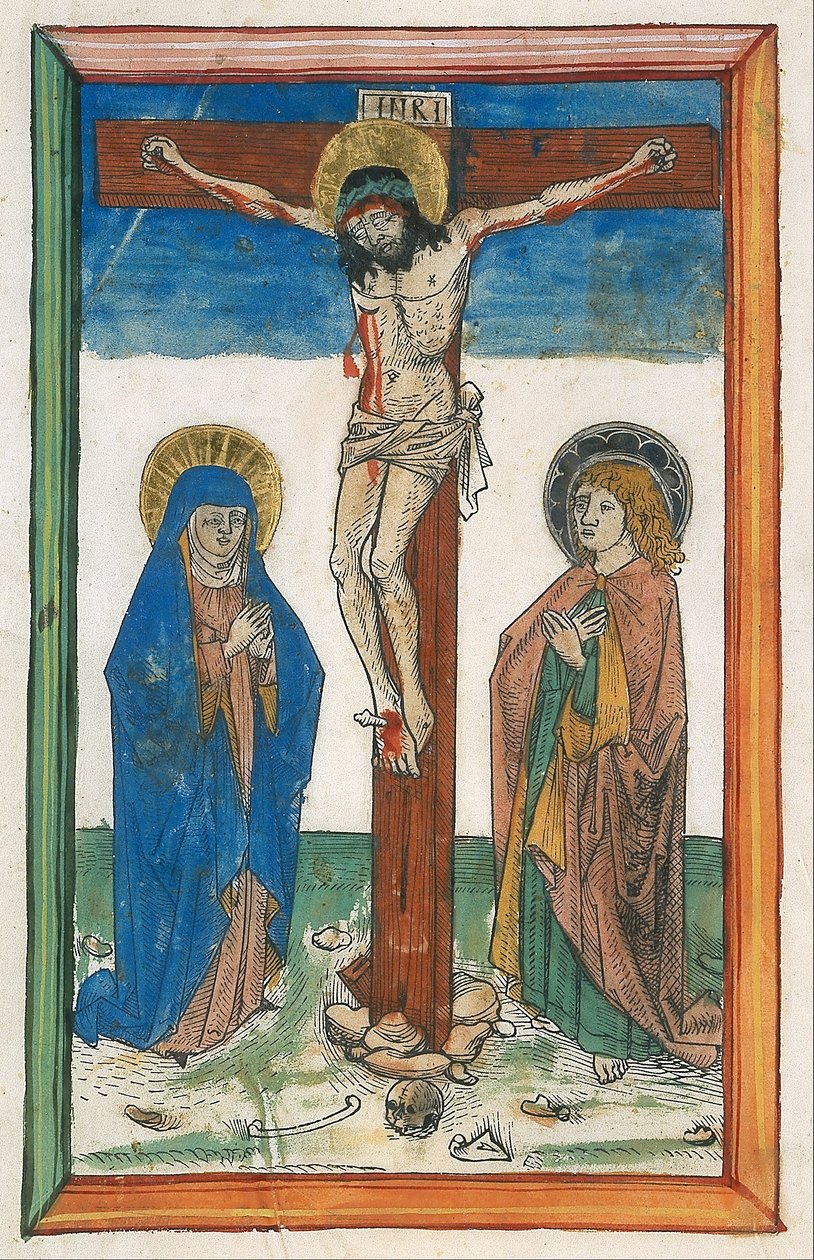 Christ en croix entre la Vierge et Saint Jean (Crucifixion du chanoine) - Unbekannt Unbekannt