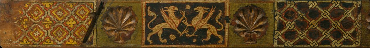 Fragment de poutre de plafond à caissons avec griffons, motifs végétaux et entrelacés - Unbekannt Unbekannt