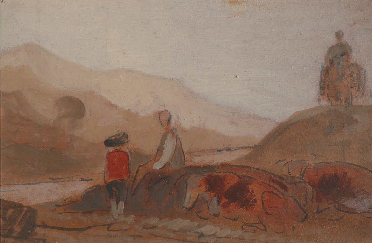 Paysage montagneux avec des figures près d