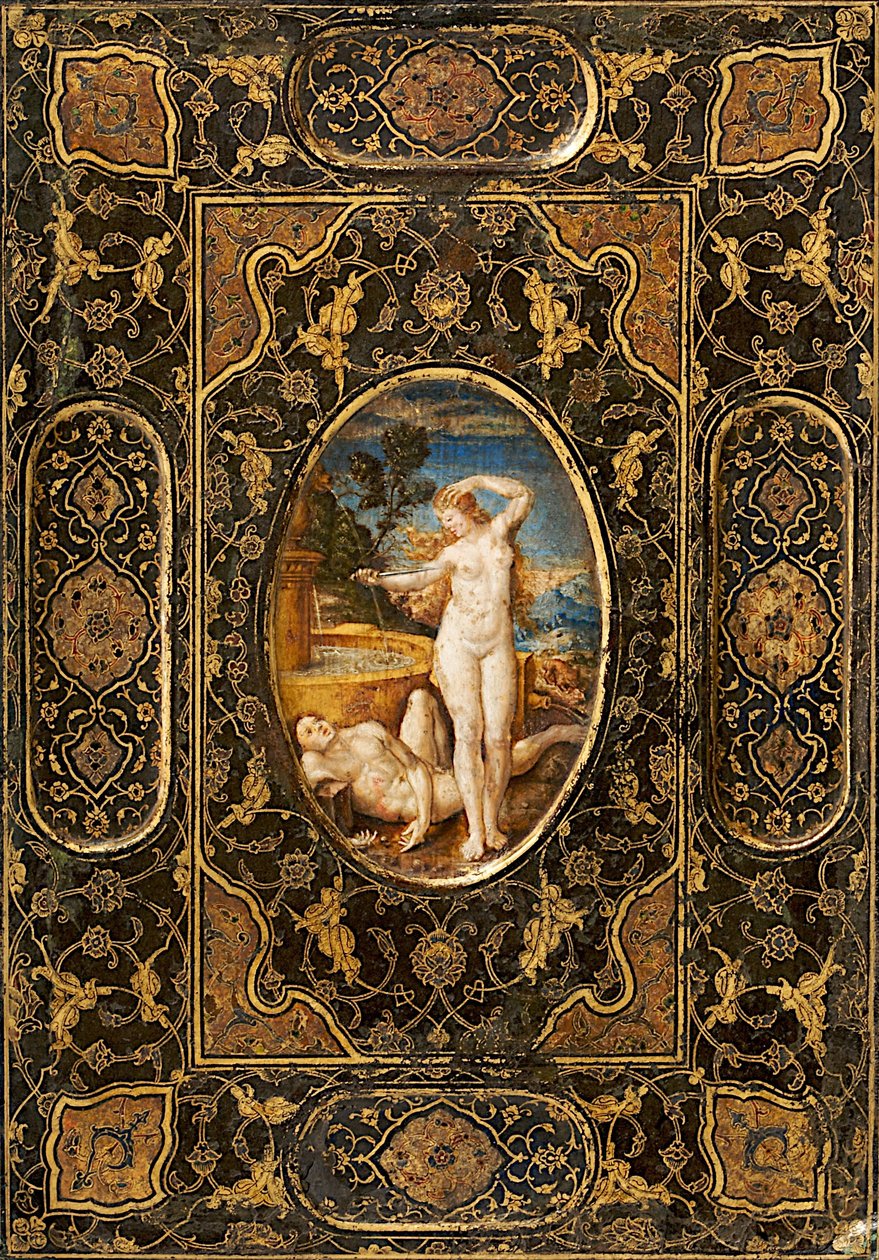 Couverture de livre, cuir peint, fin du 16ème siècle - Unbekannt