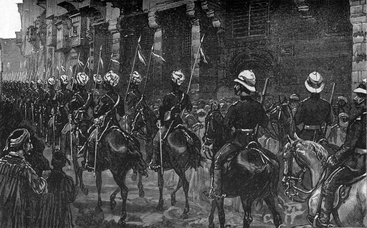 Démonstration de cavalerie dans le quartier arabe, Le Caire, vers 1882-85 - Unbekannt