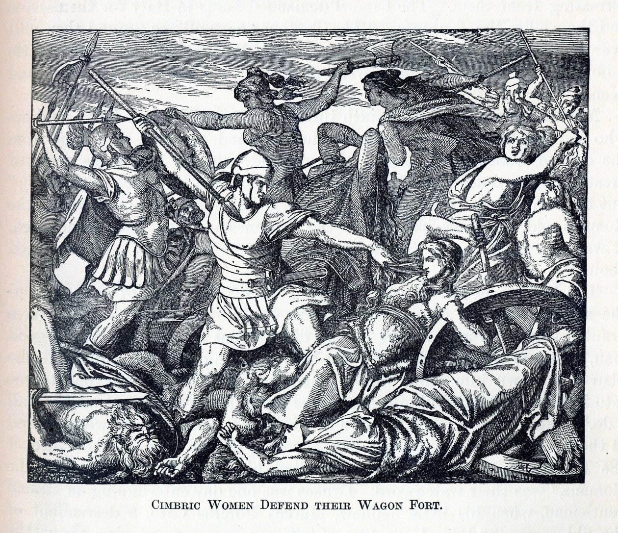 Les femmes cimbres défendent leur fort de chariots, 1882 - Unbekannt