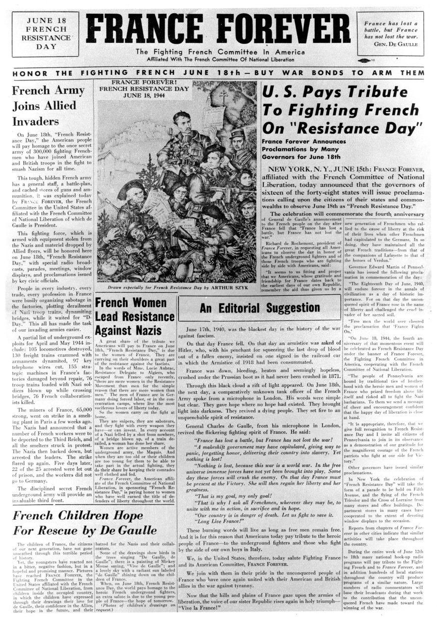 La France pour toujours, journal, 18 juin 1944 - Unbekannt