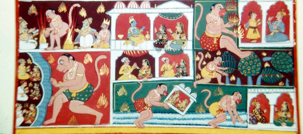 Hanuman, le démon-singe, causant des ennuis parmi les hommes, vers 1730 - Unbekannt