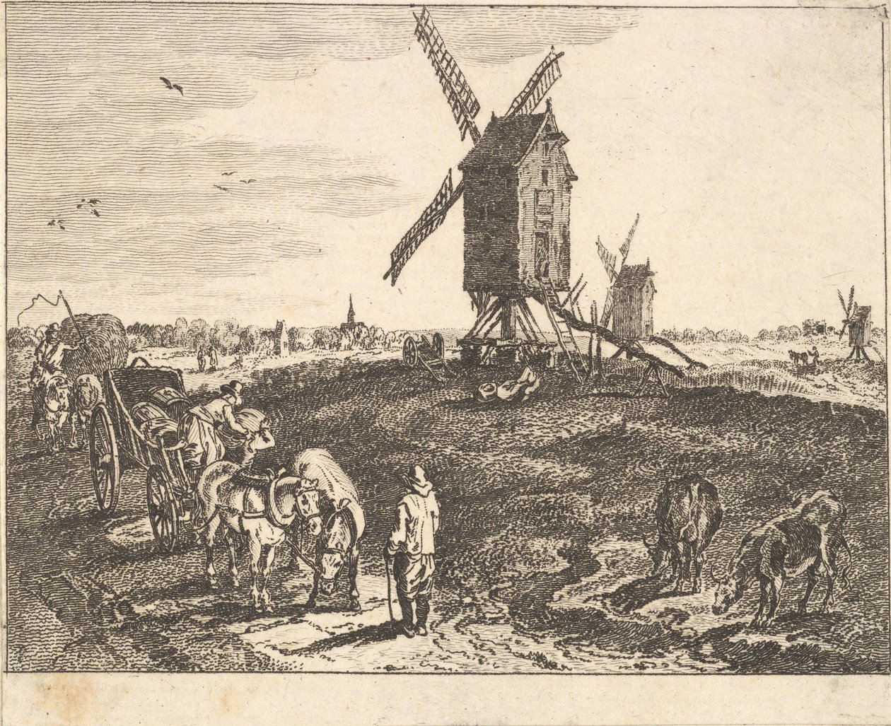 Paysage avec Moulins à Vent et Chariot - Unbekannt