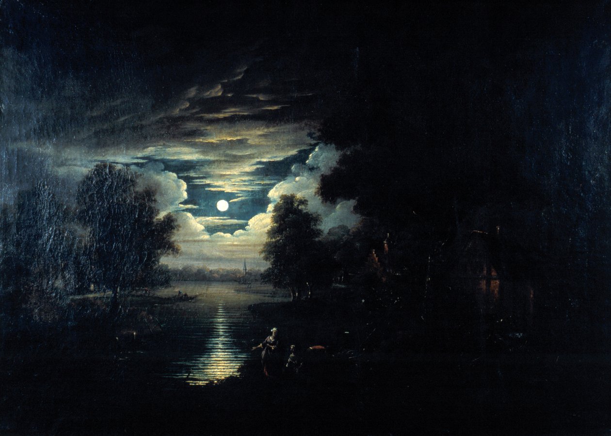 Lune reflétée dans un lac, 17e siècle - Unbekannt