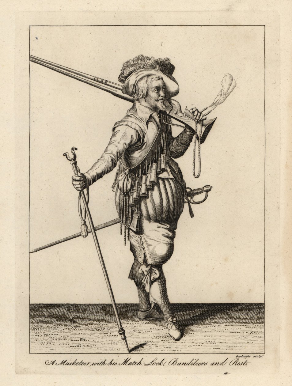 Mousquetaire avec son mousquet à mèche, ses bandoulières et son repose-mousquet - Unbekannt