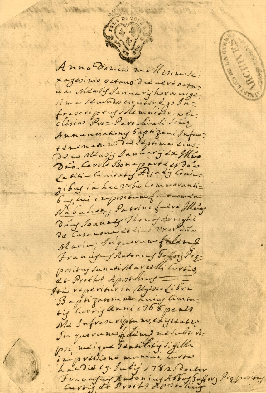 Certificat de naissance de Napoléon, 21 juillet 1771, 1921 - Unbekannt