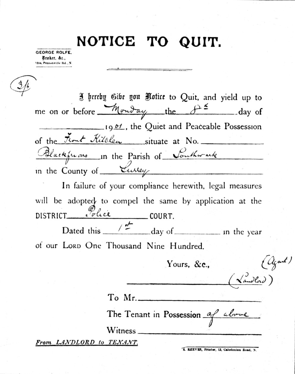 Avis de quitter, 1900-1901 - Unbekannt