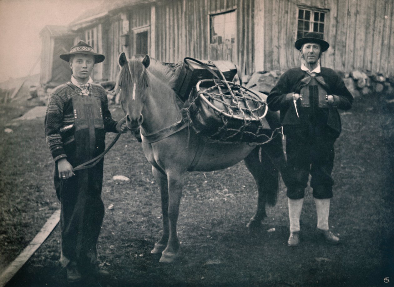 Highlanders de Saetersdalen avec cheval de bât, 1914 - Unbekannt