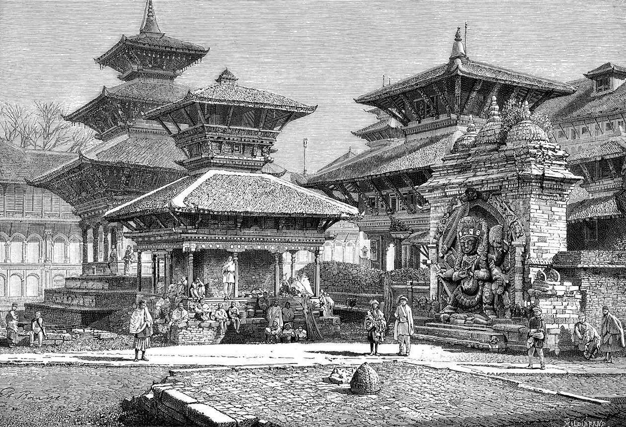 Temples face à la place royale, Katmandou, Népal, 1895 - Unbekannt