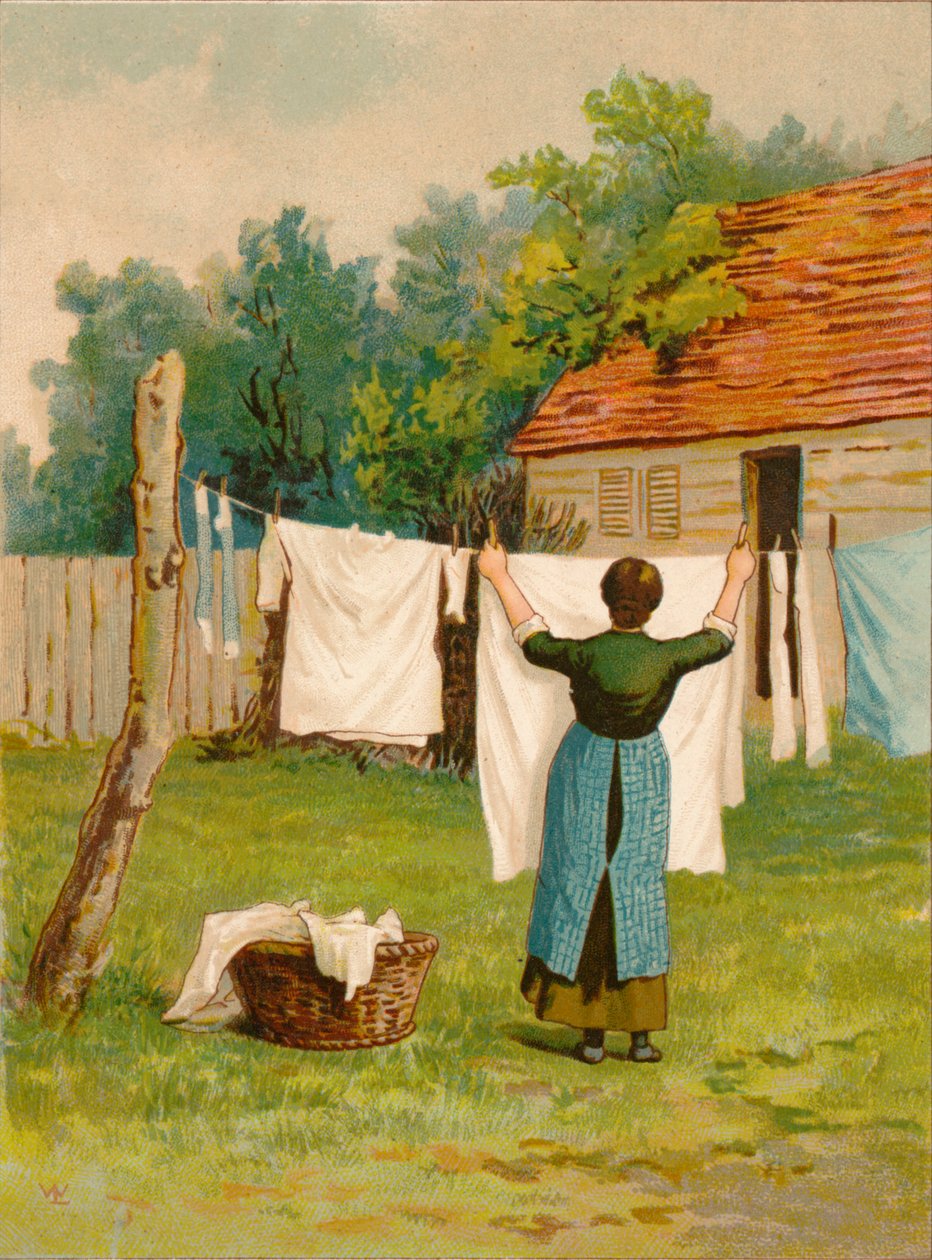 Femme étendant du linge, fin 19e-début 20e siècle - Unbekannt