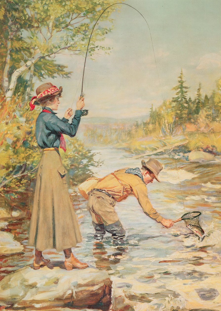 Couple pêchant sur une rivière - Unbekannt Unbekannt