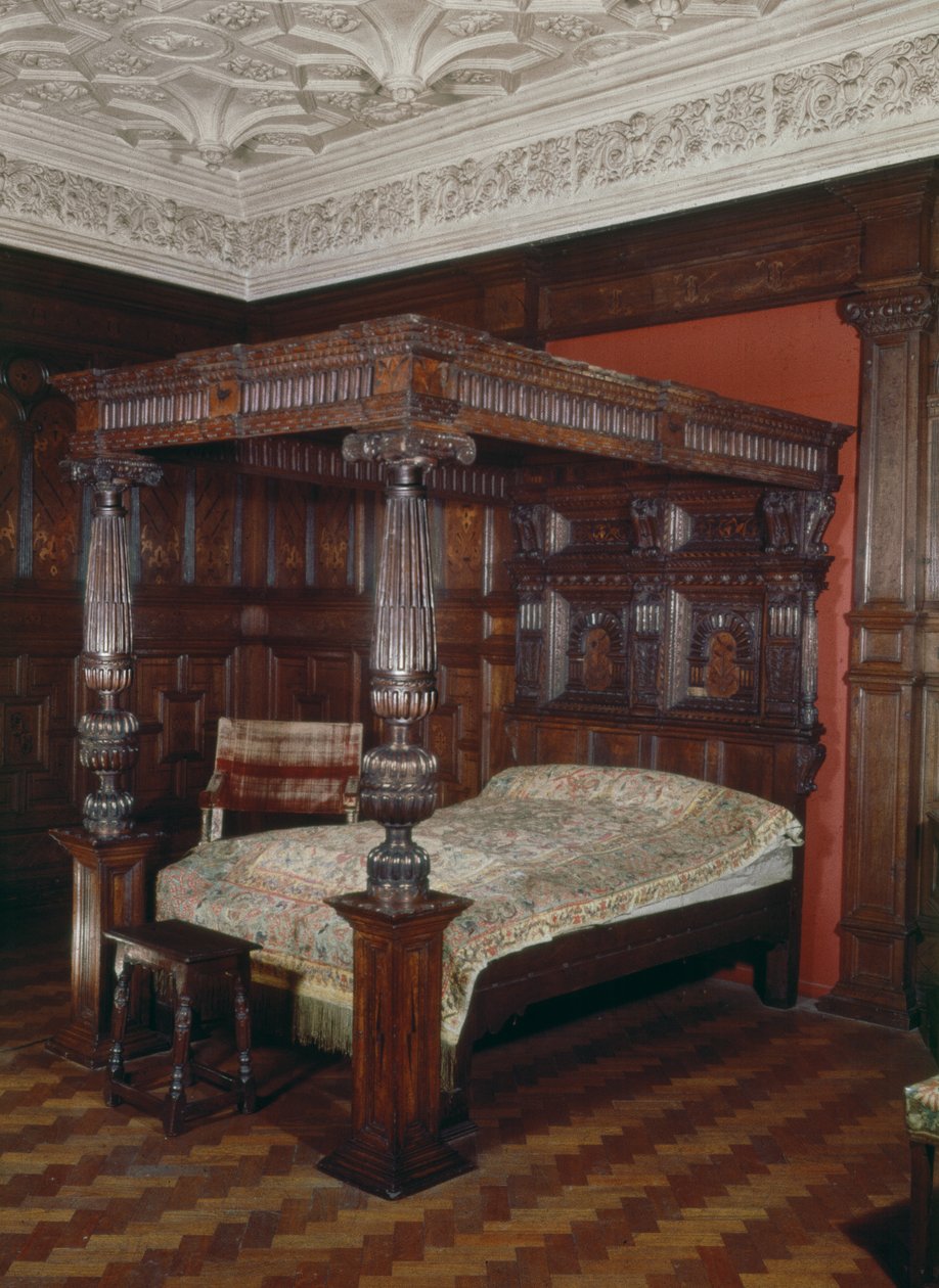 Lit à baldaquin, chêne sculpté, 16e-17e siècle - Unbekannt Unbekannt