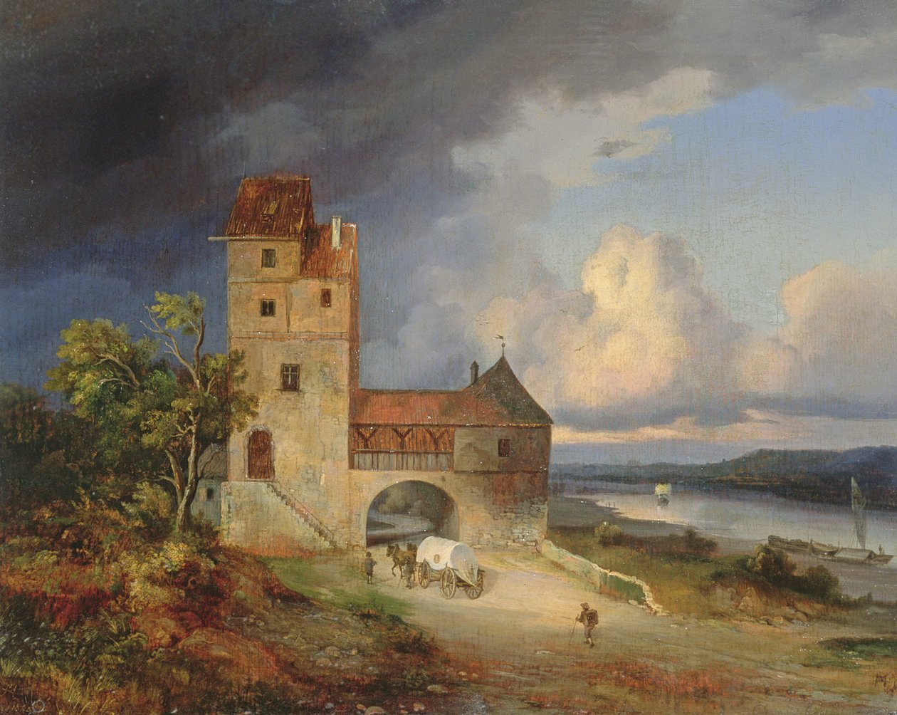 Paysage près de la rivière avec la tour et la porte - Unbekannt Unbekannt