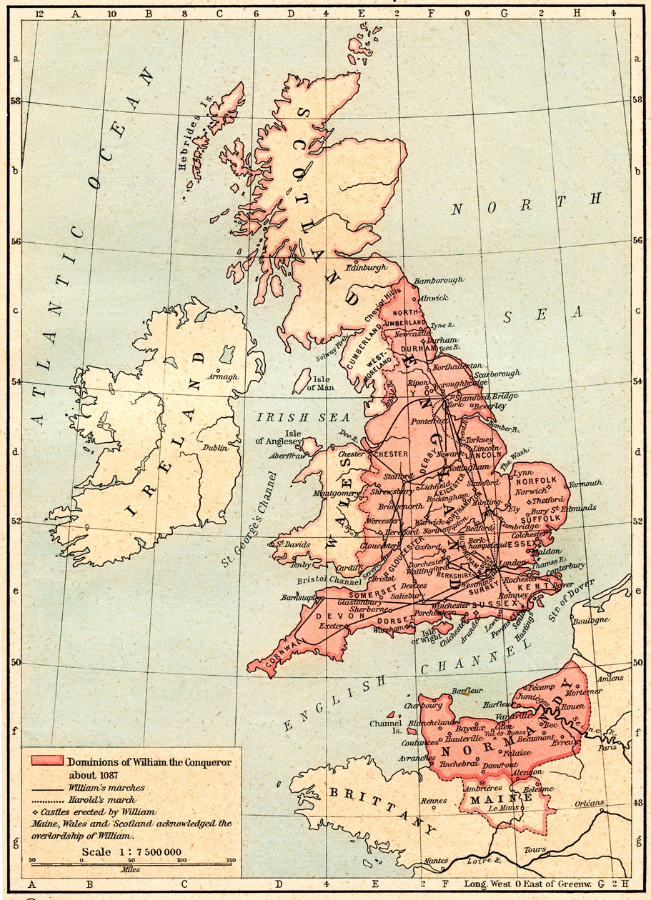 Carte de Grande-Bretagne montrant les dominions de Guillaume le Conquérant, c.1087, de l