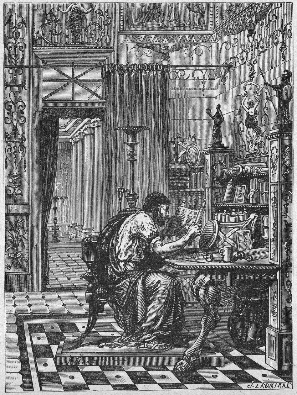 Un Romain dans sa bibliothèque, vers 1880 (gravure) - Unbekannter Künstler