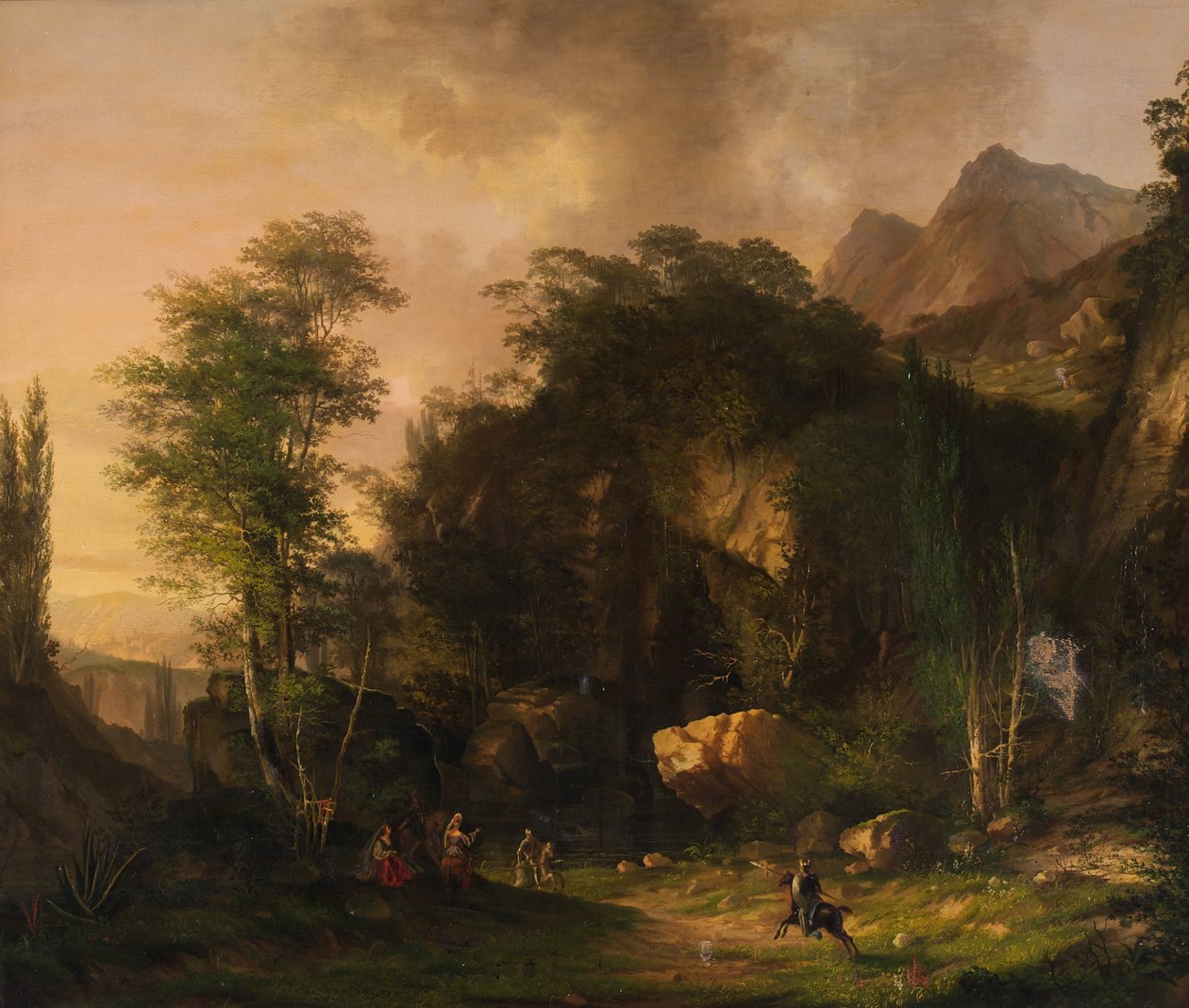Paysage montagneux avec chevaliers combattants - Unbekannter Künstler