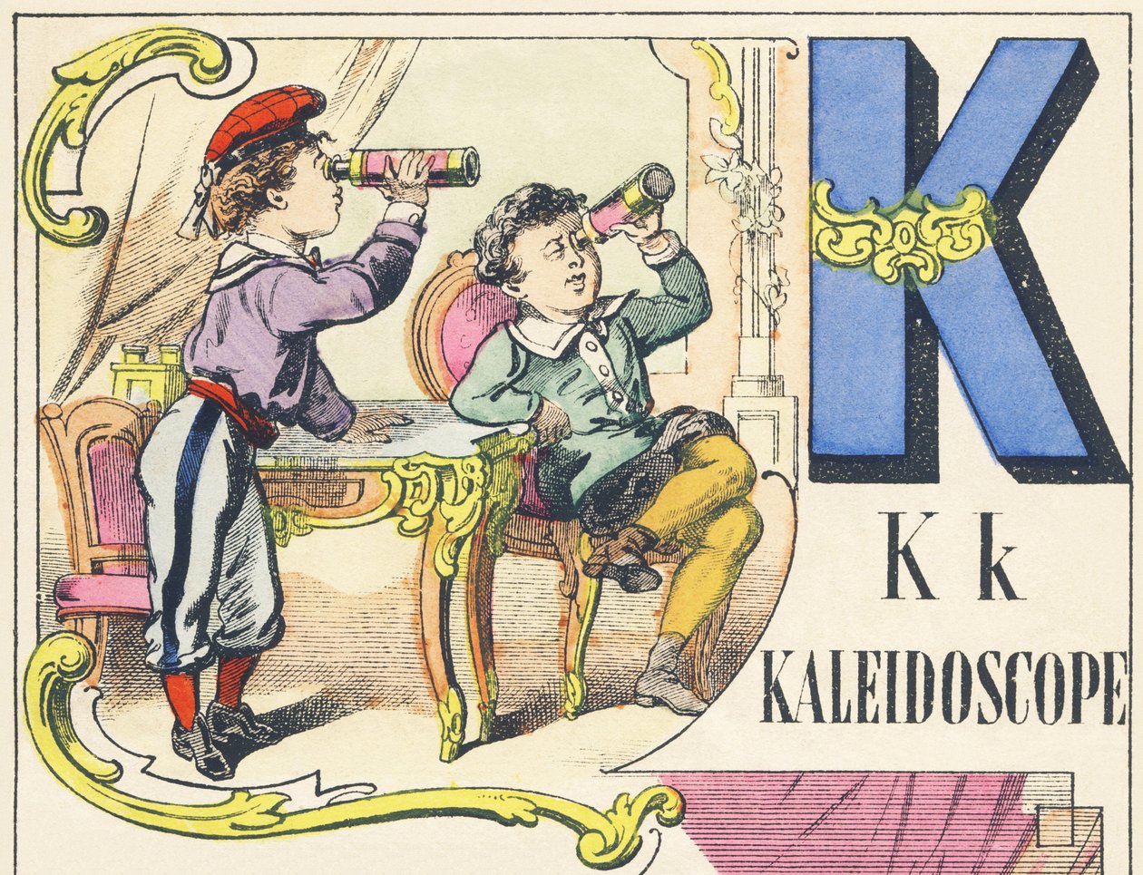 K : kaléidoscope - Alphabet des jeux, vers 1890 (illustration) - Unbekannt