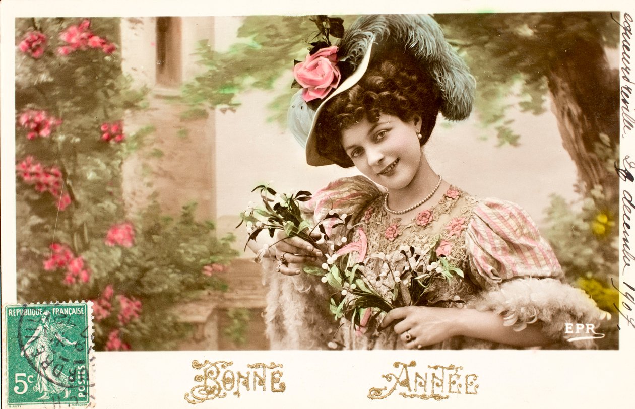 Vieille carte postale/Bonne année/Souhait/Femme Belle Époque - William M. Timlin