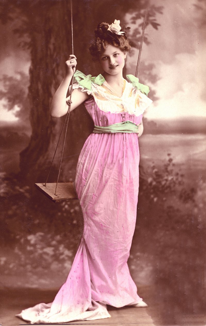 Sur la balançoire : carte postale fantaisie 1910 - Unbekannter Künstler