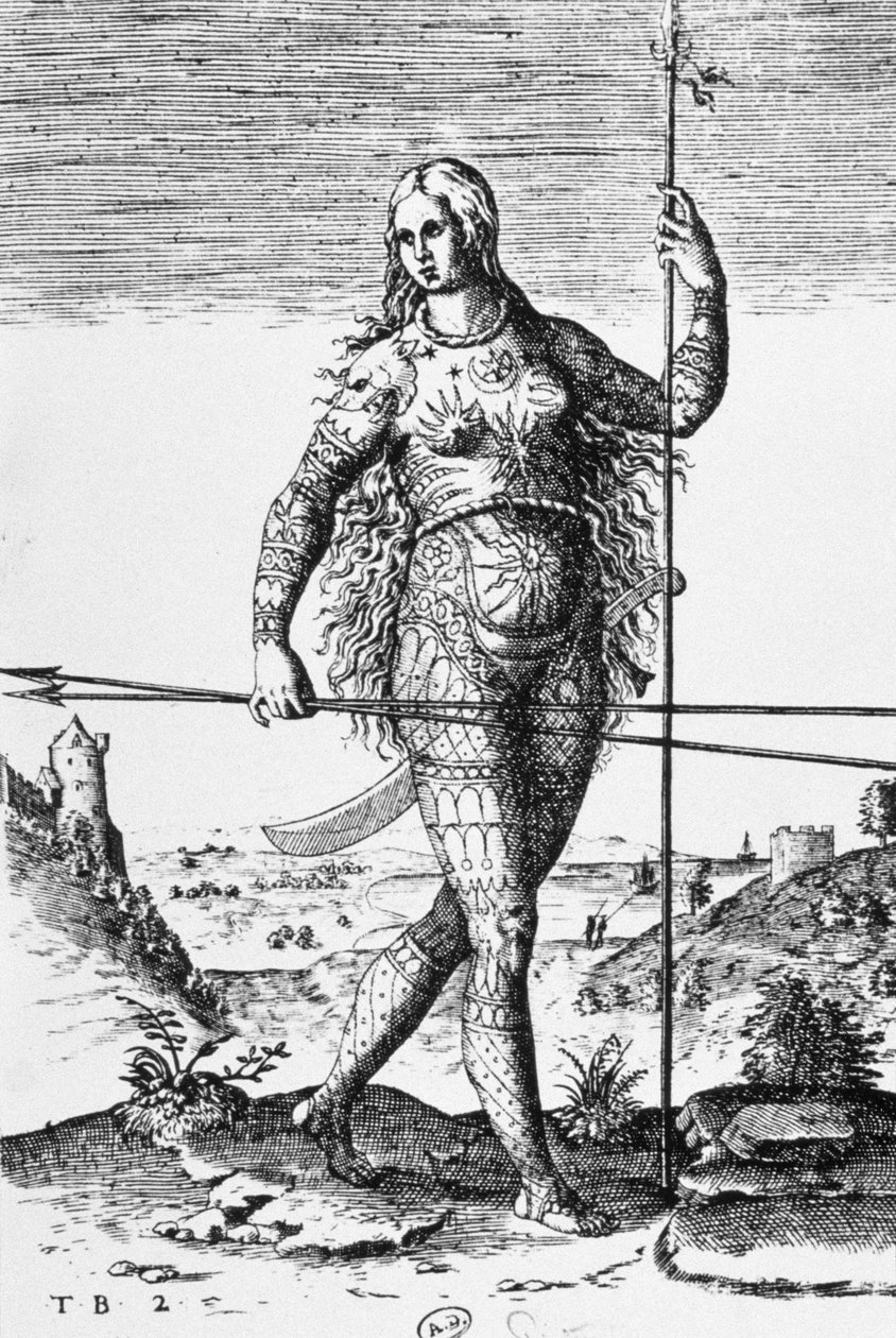 Femme picte tatouée portant des armes - Unbekannter Künstler
