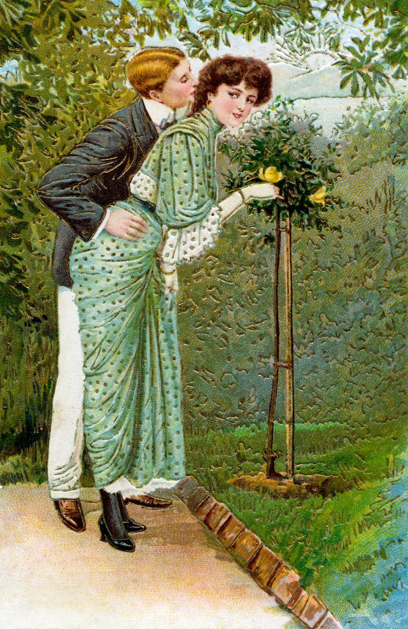 Douce Rose - couple dans un jardin - Unbekannter Künstler