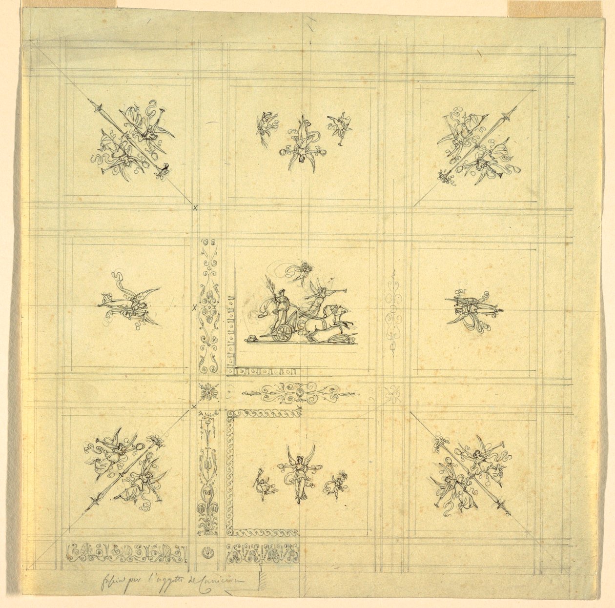 Dessin, Décoration de plafond, Victoire dans un char, Palazzo Quirinale, Rome, 1812 - Unknown