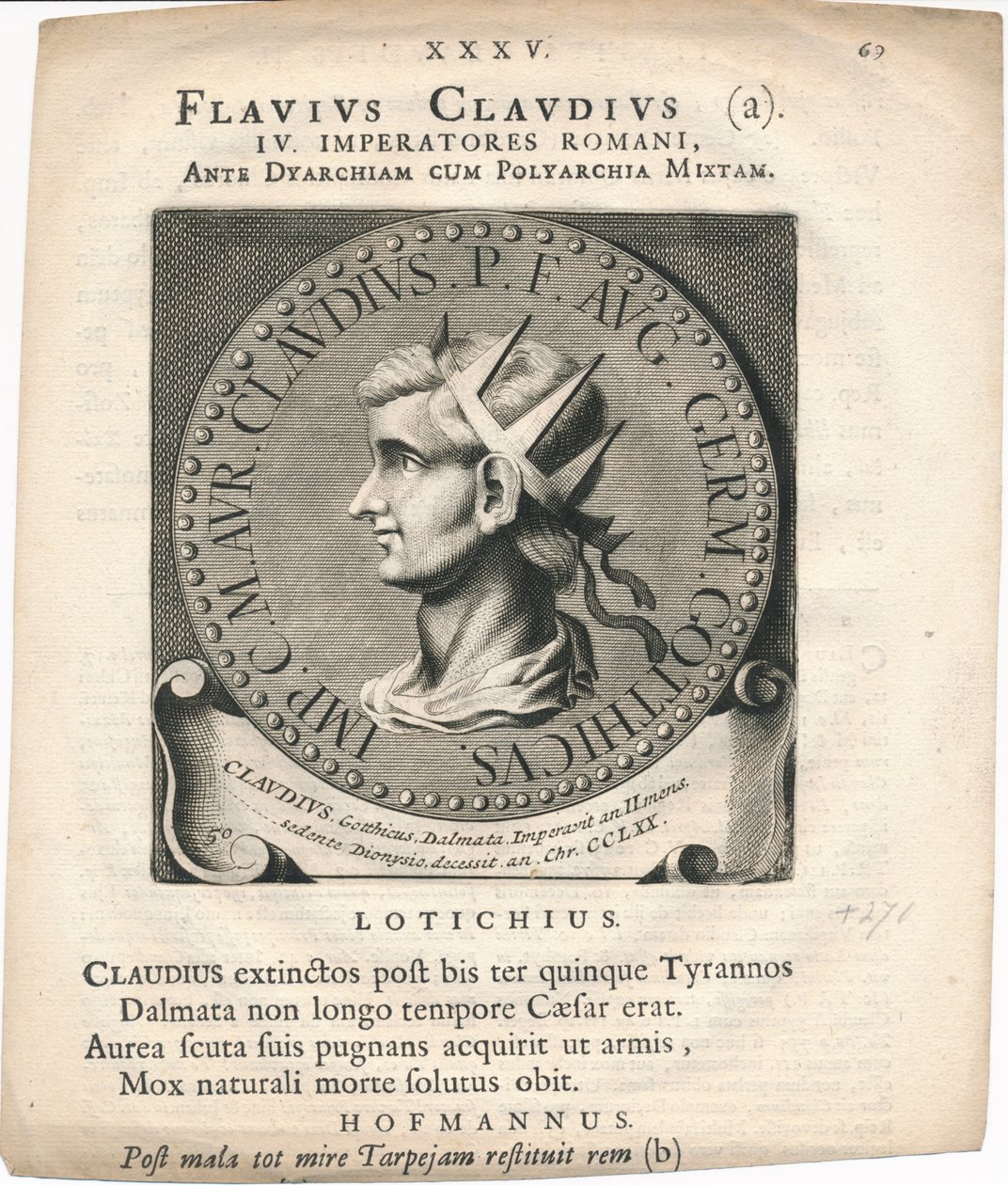 Gravure en médaillon de Marcus Aurelius Claudius Quintillus - Unknown