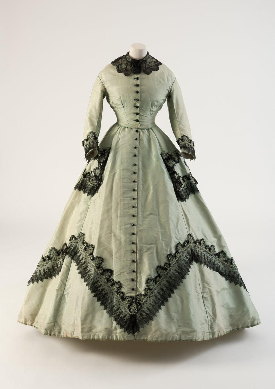 Robe en soie vert clair avec dentelle appliquée, 1860s - Unbekannt Unbekannt