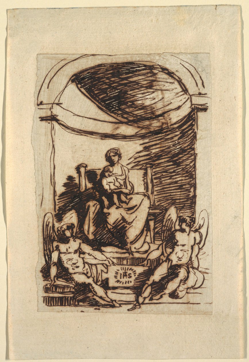 Dessin, Vierge en majesté et enfant - Unknown