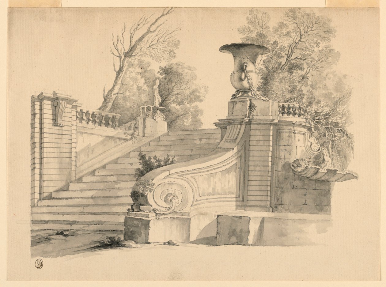 Fantaisie. Un escalier dans un parc, en ruines - Unknown