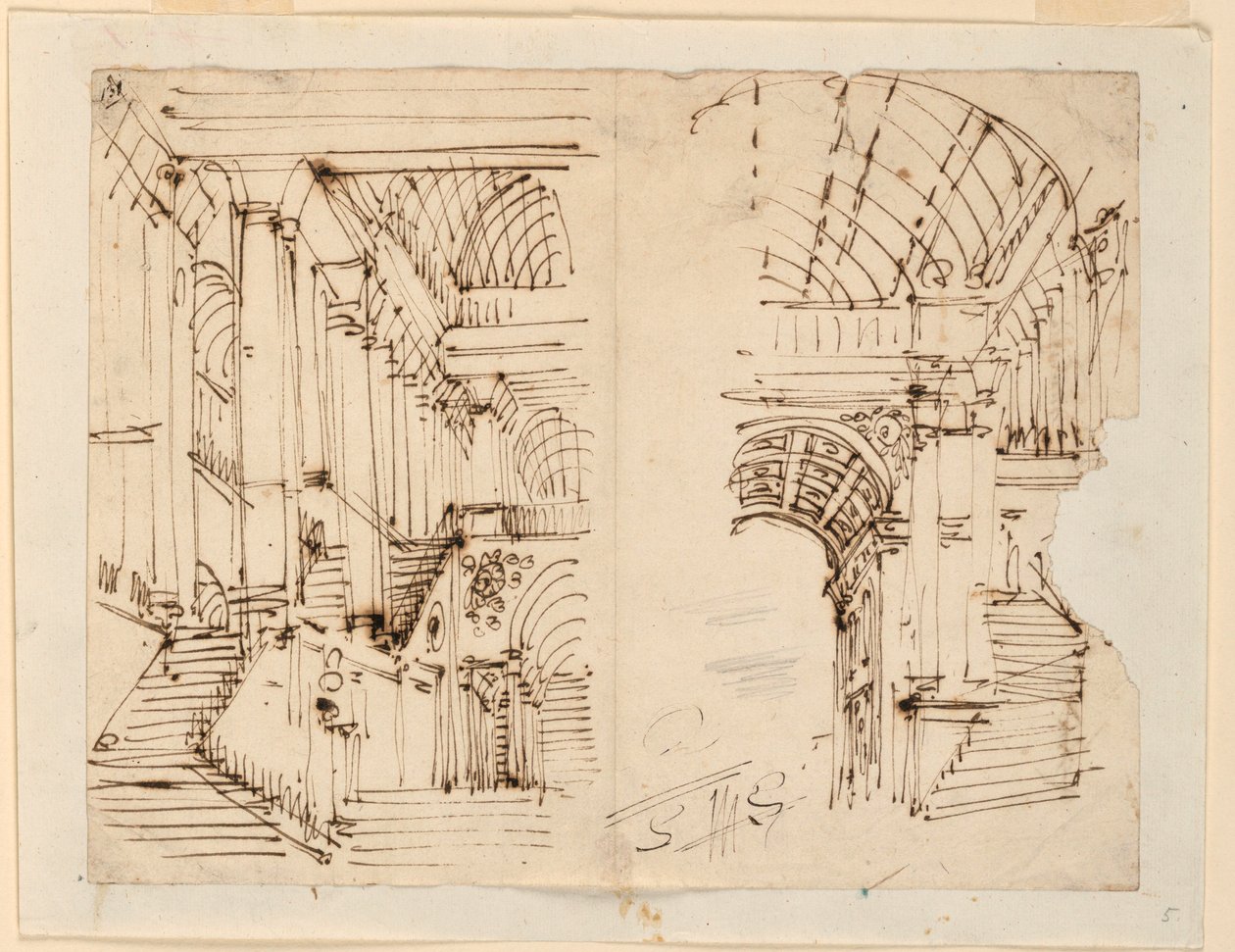 Dessin, Décor de scène, Escaliers, début du 19ème siècle - Unknown