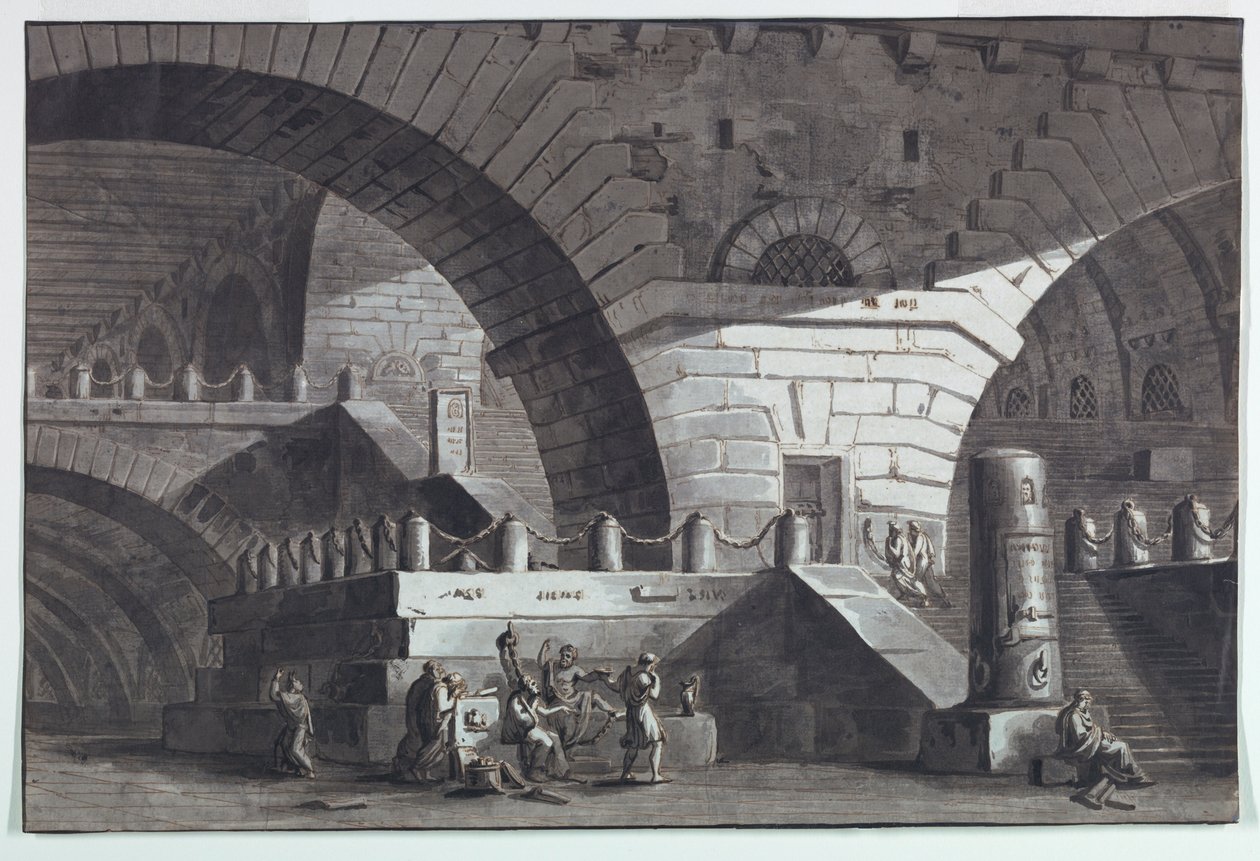 Décor de scène, intérieur de prison avec la mort de Socrate - Unknown