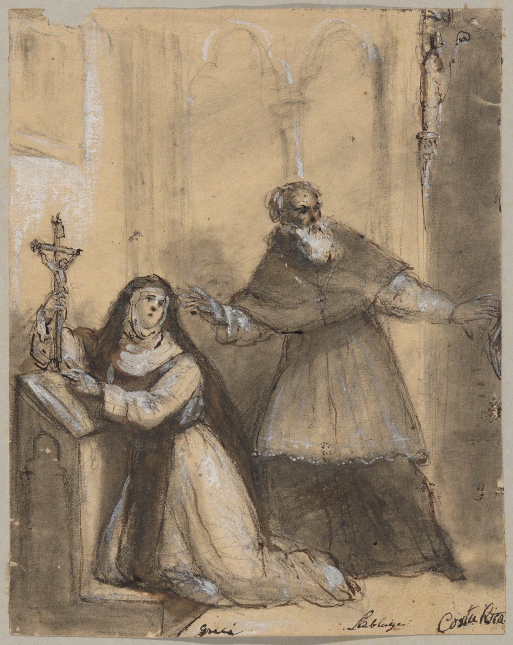 Une nonne et un moine dans une chapelle - Unknown