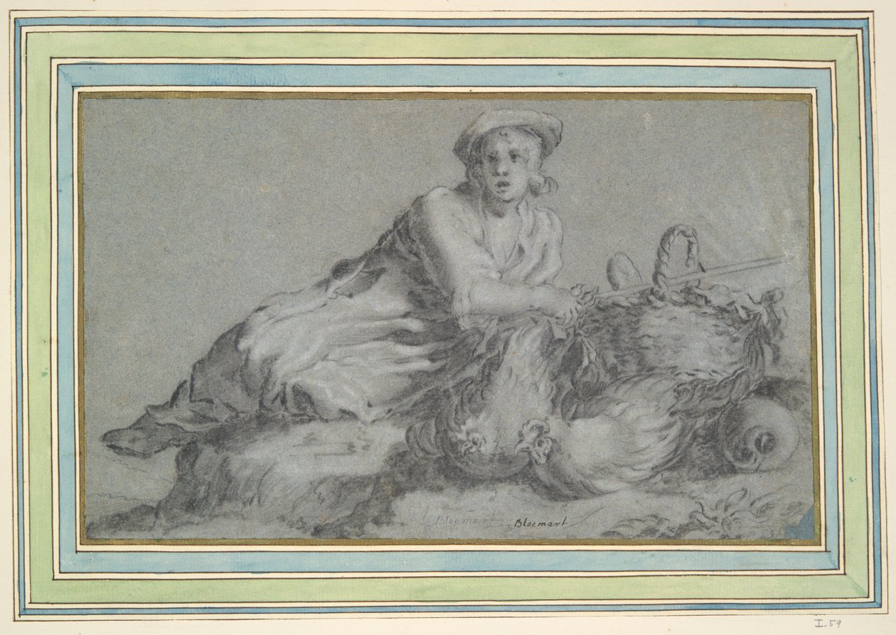 Garçon avec Deux Poules et un Panier - Unknown