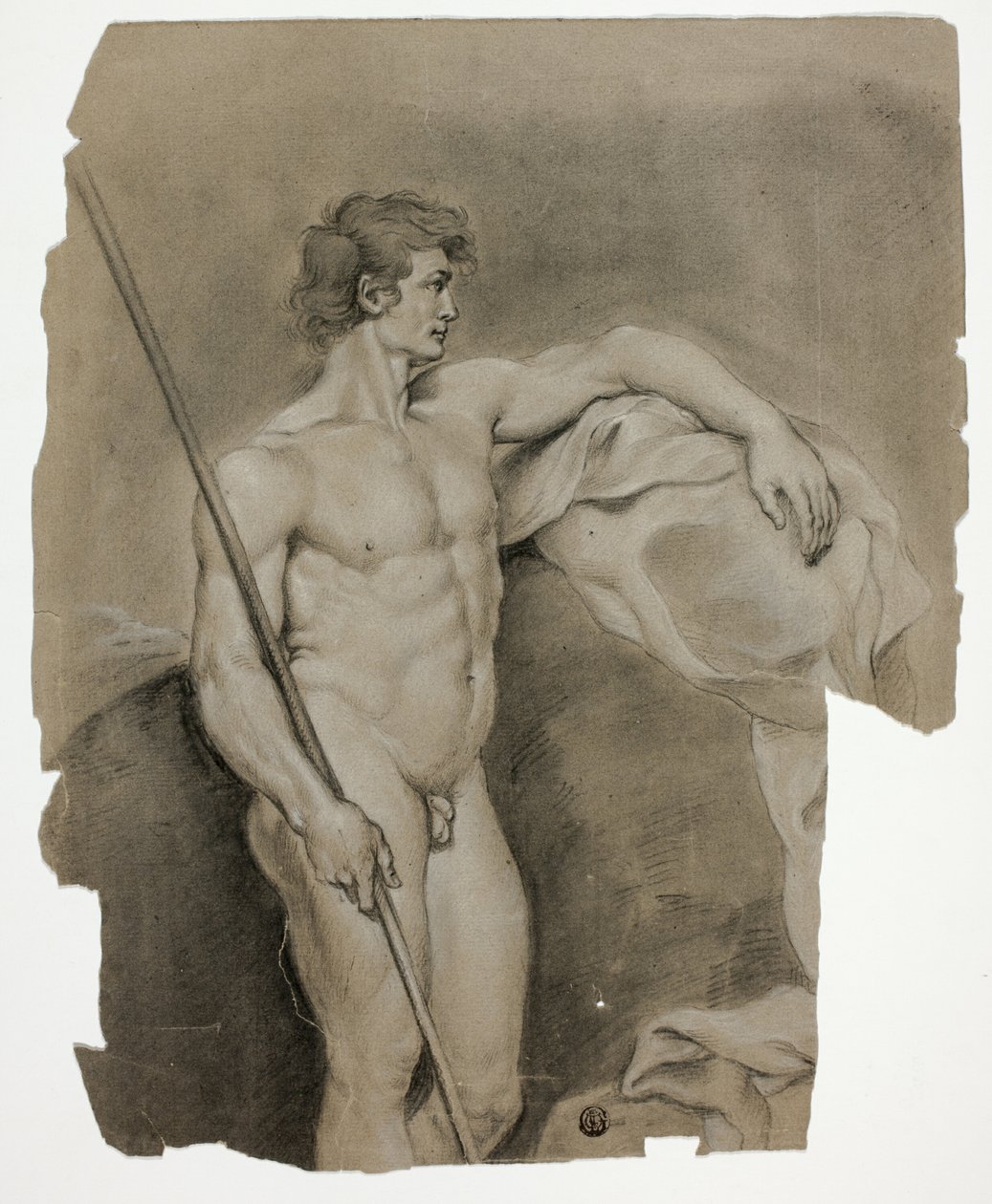 Nu masculin debout avec bâton - Unknown
