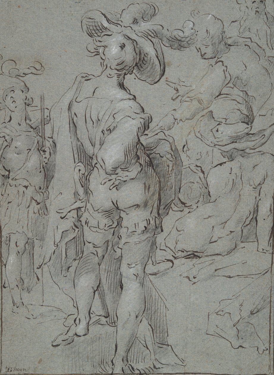 Jeune homme debout vu de dos, et autres figures - Unknown